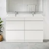 Meuble vasque à poser blanc brillant l.120 cm Imandra + plan double vasque blanc céramique Nira, GoodHome