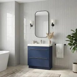 Meuble vasque à poser bleu nuit mat l.80 cm Imandra + plan vasque blanc résine Mila, GoodHome