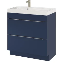 Meuble vasque à poser bleu nuit mat l.80 cm Imandra + plan vasque blanc résine Mila, GoodHome