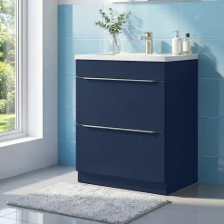 Meuble vasque à poser bleu nuit mat l.60 cm Imandra + plan vasque blanc céramique Nira, GoodHome