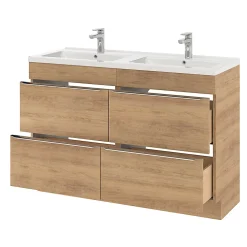 Meuble vasque à poser effet chêne l.120 cm Imandra + plan double vasque blanc céramique Nira, GoodHome