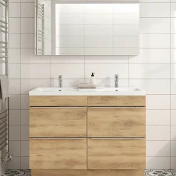 Meuble vasque à poser effet chêne l.120 cm Imandra + plan vasque blanc résine, GoodHome