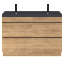 Meuble vasque à poser effet chêne clair l.120 cm Imandra + plan vasque noir résine, GoodHome