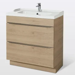 Meuble vasque à poser effet chêne l.80 cm Imandra + plan vasque blanc céramique Lana, GoodHome