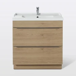 Meuble vasque à poser effet chêne l.80 cm Imandra + plan vasque blanc céramique Lana, GoodHome