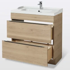 Meuble vasque à poser effet chêne l.80 cm Imandra + plan vasque blanc céramique Lana, GoodHome