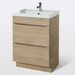 Meuble vasque à poser effet chêne l.60 cm Imandra + plan vasque blanc céramique Lana, GoodHome
