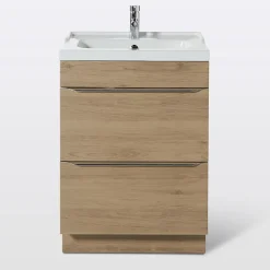Meuble vasque à poser effet chêne l.60 cm Imandra + plan vasque blanc céramique Lana, GoodHome