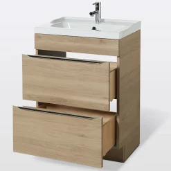 Meuble vasque à poser effet chêne l.60 cm Imandra + plan vasque blanc céramique Lana, GoodHome