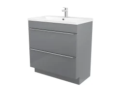 Meuble vasque à poser gris l.80 cm Imandra + plan vasque blanc céramique Nira, GoodHome