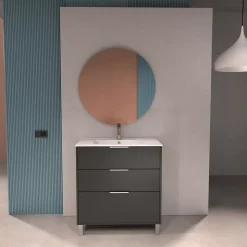 Meuble vasque à poser gris anthracite l.60 cm + plan simple vasque porcelaine, Futurbath Louna