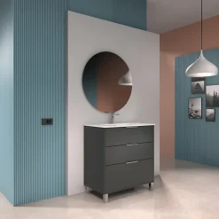 Meuble vasque à poser gris anthracite l.60 cm + plan simple vasque porcelaine, Futurbath Louna