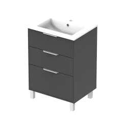Meuble vasque à poser gris anthracite l.60 cm + plan simple vasque porcelaine, Futurbath Louna