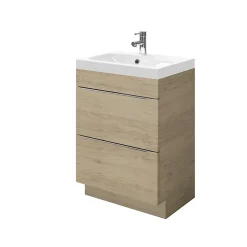 Meuble vasque à poser Imandra effet chêne l.60 cm + plan vasque blanc résine Mila, GoodHome