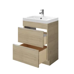 Meuble vasque à poser Imandra effet chêne l.60 cm + plan vasque blanc résine Mila, GoodHome