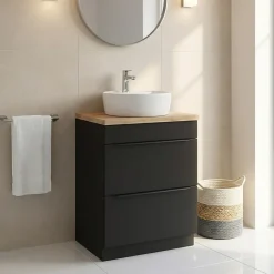 Meuble vasque à poser noir mat l.60 cm Imandra + plan de toilette chêne massif Hartland, GoodHome