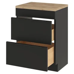 Meuble vasque à poser noir mat l.60 cm Imandra + plan de toilette chêne massif Hartland, GoodHome