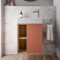 Meuble vasque Abricot mat de salle de bain 55x24x59cm (LxPxH) 1 porte à droite + 2 cases rangement - BELDIVO