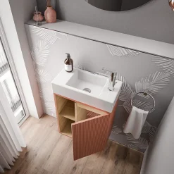 Meuble vasque Abricot mat de salle de bain 55x24x59cm (LxPxH) 1 porte à droite + 2 cases rangement - BELDIVO