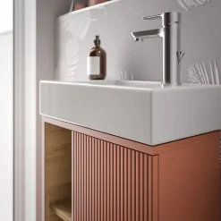 Meuble vasque Abricot mat de salle de bain 55x24x59cm (LxPxH) 1 porte à droite + 2 cases rangement - BELDIVO