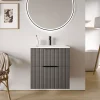 Meuble vasque Anthracite mat strié de salle de bain 60x46x62cm (LxPxH) + vasque céramique, Poignées chrome - TIM60