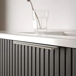 Meuble vasque Anthracite mat strié de salle de bain 60x46x62cm (LxPxH) + vasque céramique, Poignées chrome - TIM60