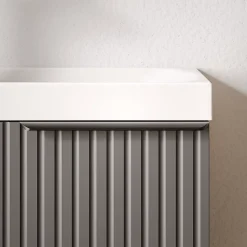 Meuble vasque Anthracite mat strié de salle de bain 40x22x55cm (LxPxH) + vasque céramique, Poignée Noir mat - TIM40