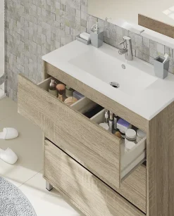 Meuble Vasque avec miroir coloris Cambrian - Hauteur 90 x Longueur 81.5 x Profondeur 46.5 cm