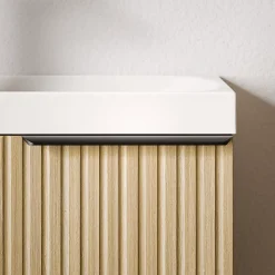Meuble vasque Beige strié de salle de bain 40x22x55cm (LxPxH) + vasque céramique, Poignée Noir mat - TIM40