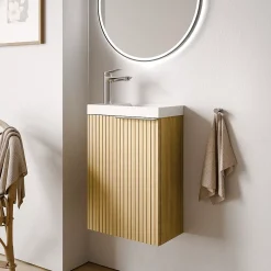 Meuble vasque Beige strié de salle de bain 40x22x55cm (LxPxH) + vasque céramique, Poignée Chrome - TIM40