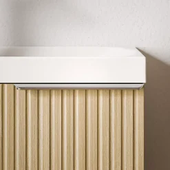 Meuble vasque Beige strié de salle de bain 40x22x55cm (LxPxH) + vasque céramique, Poignée Chrome - TIM40