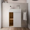 Meuble vasque Blanc mat de salle de bain 55x24x59cm (LxPxH) 1 porte à droite + 2 cases rangement - BELDIVO
