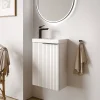 Meuble vasque Blanc mat strié de salle de bain 40x22x55cm (LxPxH) + vasque céramique, Poignée Noir mat - TIM40