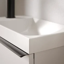 Meuble vasque Blanc mat strié de salle de bain 40x22x55cm (LxPxH) + vasque céramique, Poignée Noir mat - TIM40