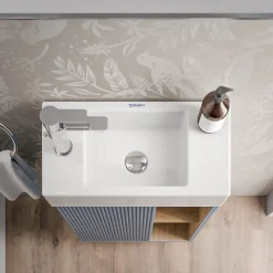 Meuble vasque Bleu azur mat de salle de bain 55x24x59cm (LxPxH) 1 porte à gauche + 2 cases rangement - BELDIVO
