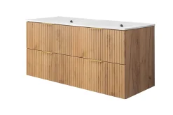 Meuble vasque, Chêne Craft, 120 (2 x 60) x 57 x 46 cm, poignée dorée, sans plateau