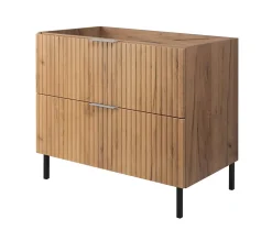 Meuble vasque, Chêne Craft, 80 x 77 x 46 cm, poignée argentée, pieds noirs, sans plateau
