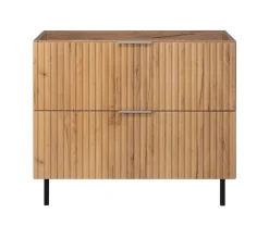 Meuble vasque, Chêne Craft, 80 x 77 x 46 cm, poignée argentée, pieds noirs, sans plateau