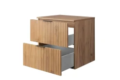 Meuble vasque, Chêne Craft, 60 x 57 x 46 cm, poignée noire + Plan de travail