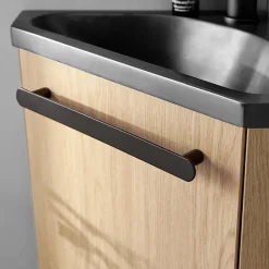 Meuble vasque d'angle compact suspendu effet chêne + plan vasque noir en résine, Homesight Skino