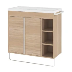 Meuble vasque faible profondeur effet bois avec porte-serviette l.85 x H.82 x P.36 cm Maza + plan vasque céramique Nira, GoodHome