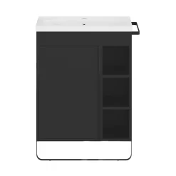 Meuble vasque faible profondeur noir avec porte-serviettes l.65 x H.82 x P.36 cm + plan vasque blanc résine, GoodHome Maza
