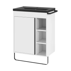Meuble vasque faible profondeur blanc avec porte-serviettes l.65 x H.82 x P.36 cm Maza + plan vasque céramique noir Nira, GoodHome
