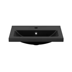 Meuble vasque faible profondeur blanc avec porte-serviettes l.65 x H.82 x P.36 cm Maza + plan vasque céramique noir Nira, GoodHome