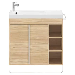 Meuble vasque faible profondeur effet bois avec porte-serviettes l.85 x H.82 x P.36 cm + plan vasque résine, GoodHome Maza