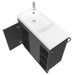 Meuble vasque faible profondeur noir avec porte-serviettes l.85 x H.82 x P.36 cms + plan vasque blanc résine, GoodHome Maza