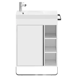 Meuble vasque faible profondeur blanc avec porte-serviettes l.65 x H.82 x P.36 cm + plan vasque résine blanc, GoodHome Maza
