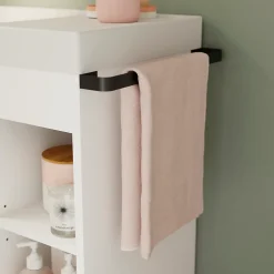 Meuble vasque faible profondeur blanc avec porte-serviettes l.85 x H.82 x P.36 cm + plan vasque résine blanc, GoodHome Maza