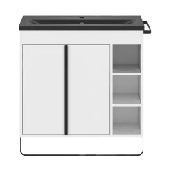 Meuble vasque faible profondeur blanc avec porte-serviettes l.85 x H.82 x P.36 cm Maza + plan vasque céramique noir Nira, GoodHome