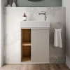 Meuble vasque Gris soie de salle de bain 55x24x59cm (LxPxH) 1 porte à droite + 2 cases rangement - BELDIVO